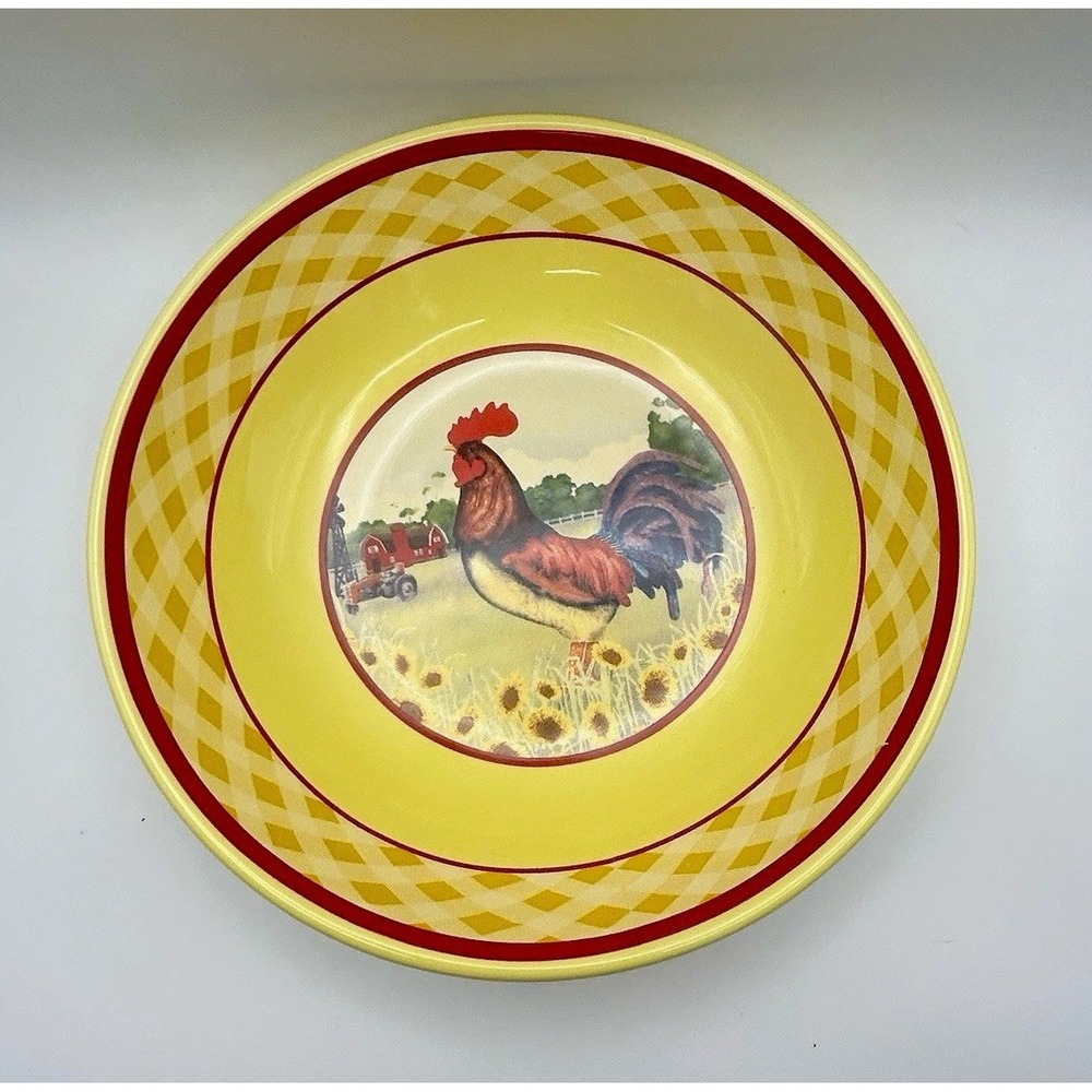 Dylan Designs Rooster Farmhouse Serving Bowl Yellow Sunflower Country Kitchen 8"